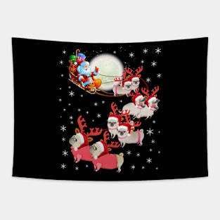 Pug Reindeer Christmas sled drawn by dog Santa family Tapestry