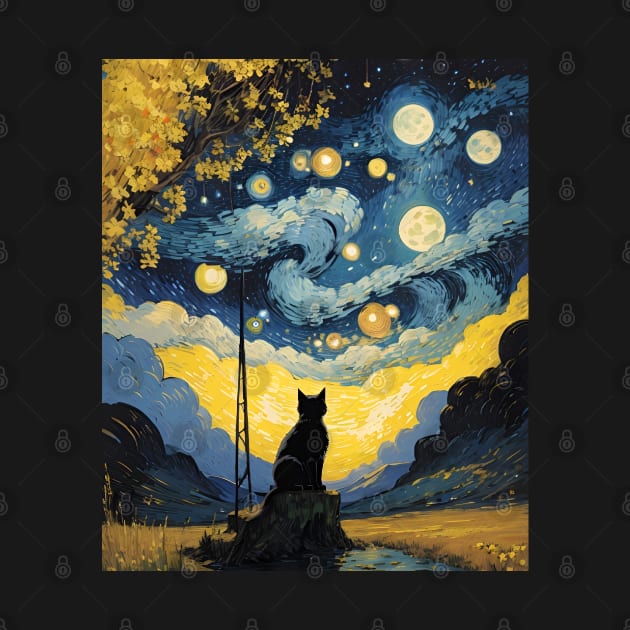 Starry Night Cat, Van Gogh Cat, Cat Lover, Cat Mom, Cat Dad by VisionDesigner