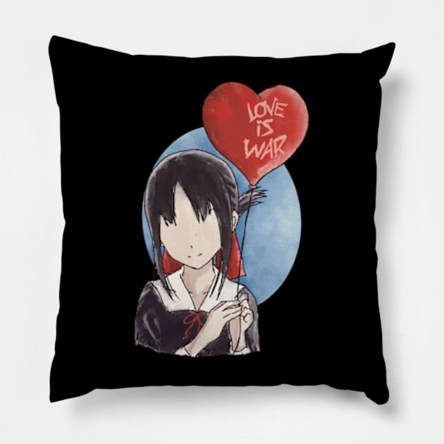 Kaguya sama Kaguya shinomiya holding a heart-shaped red balloon with blue moon background in an aesthetic watercolor art Pillow by Animangapoi