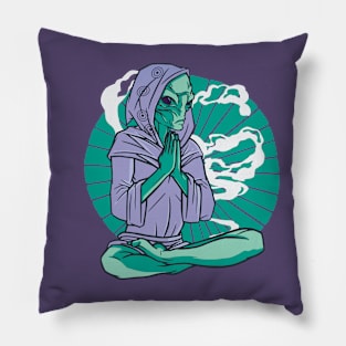 Funny Meditating Alien Martian Pillow