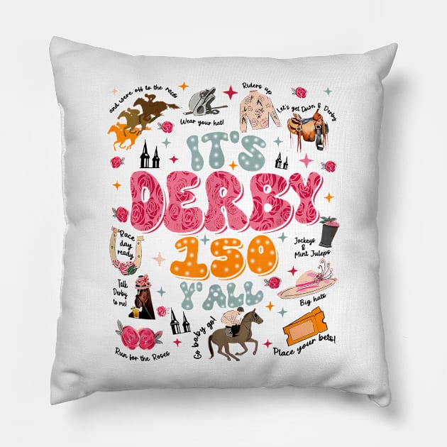 Vintage It's Derby 150 Yall 150th Horse Racing KY Derby Day Pillow by artbyGreen