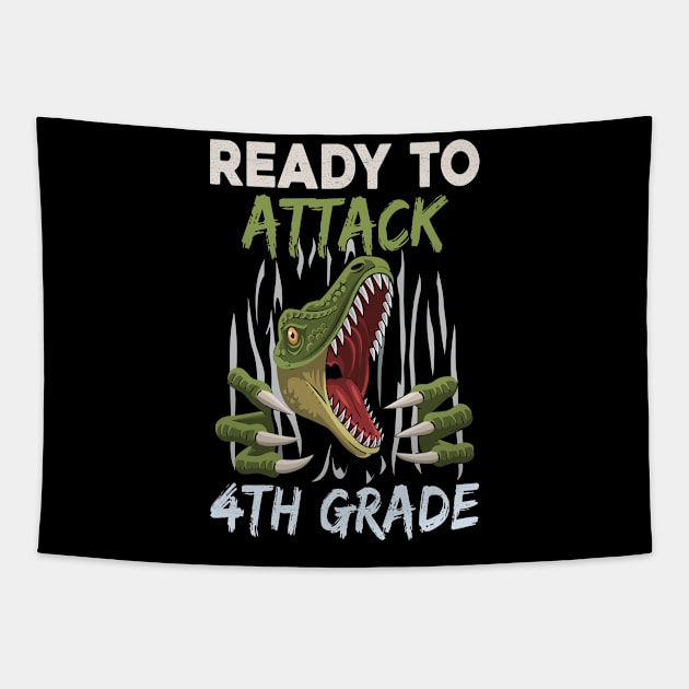 Dinosaur Kids Ready To Attack 4th Grade Boys Back To School Tapestry by kateeleone97023