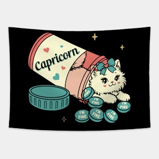 Capricorn White Kitty Tapestry