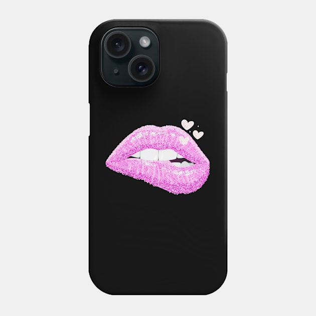 Pink Biting Lips Women Girls Makeup Lover Retro 80s Funny Phone Case by AimArtStudio