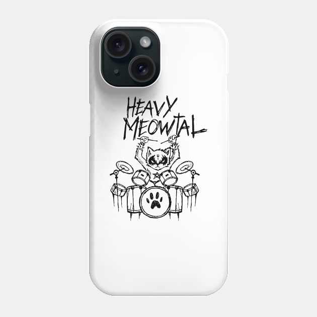 Heavy Metal Headbanger Gift Drummer Cat Playing Drum Meowtal Phone Case by TellingTales