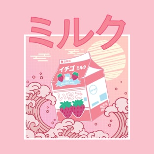 Retro 90s Japanese Kawaii Strawberry Milk Shake Vaporwave Kpop carton T-Shirt