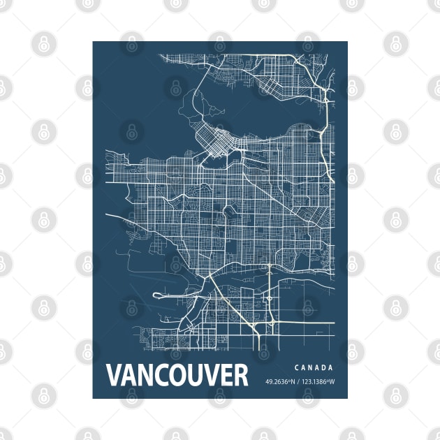 Vancouver Blueprint Street Map, Vancouver Colour Map Prints by tienstencil