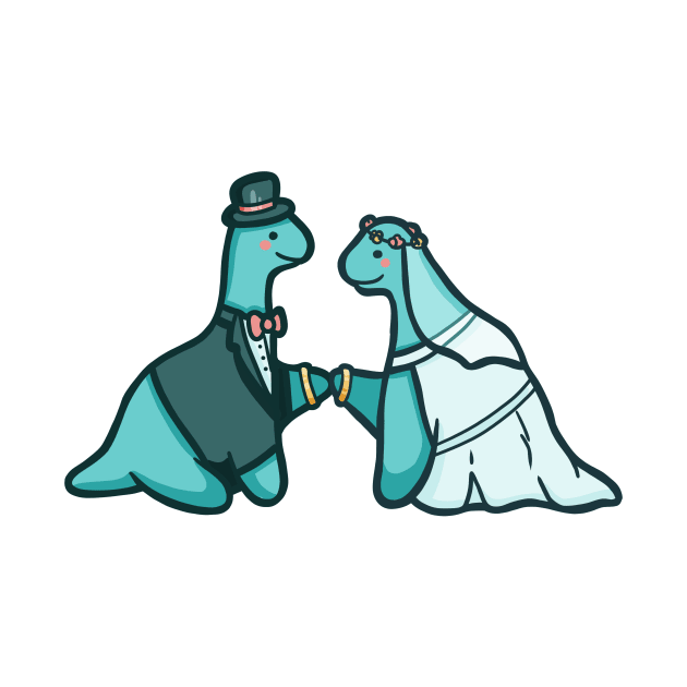 Cute dinosaur wedding, love, married dino by hugadino