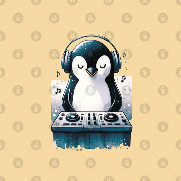 DJ Penguin by Moxis Watercolor