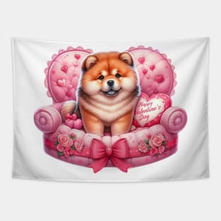 Valentine Chow Chow Dog in Bed Tapestry