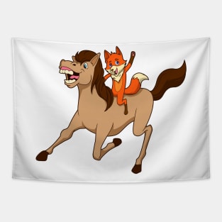 Cartoon fox riding horse Tapestry