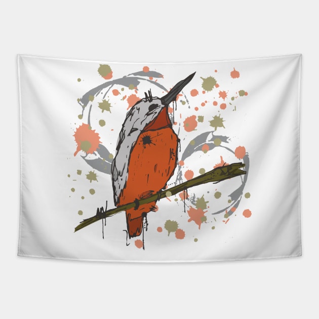 Small orange bird watercolor sketch Tapestry by linespace-001