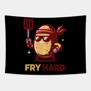 Fry Hard | Cute Potato Puns for Try Hard | Funny Potato with a confident pose Tapestry