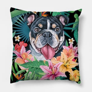 Tropical Black Tri Color English British Bulldog Pillow