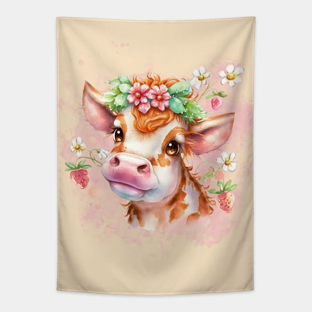 Strawberry Cow Tapestry by LylaLace Studio