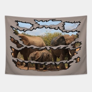 Ripped Wildlife Elephant Family Tapestry