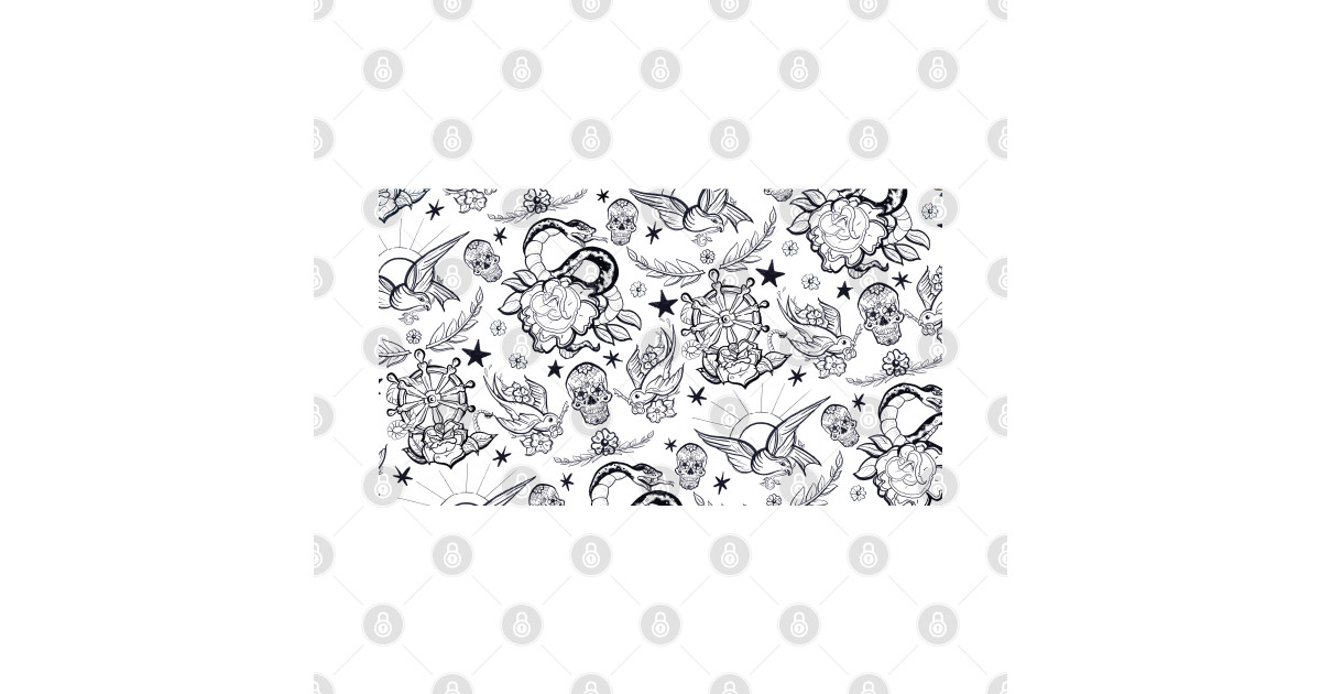 Black and White Punk Tattoo Pattern Design Illustration - Traditional ...