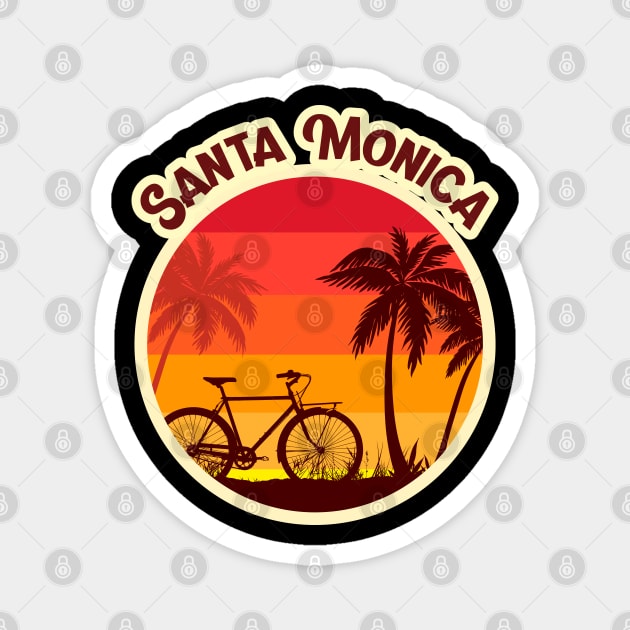 Santa Monica Sunshine in a Beach with a Lonely Palm Tree and Bicycle T-shirt Magnet by AbsurdStore