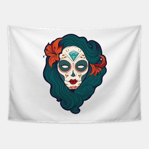 Sugar Skull Lady Tapestry by GNDesign