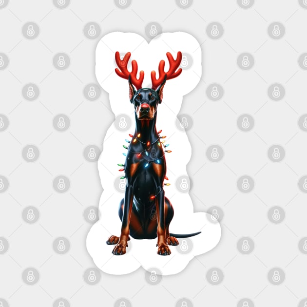 Christmas Red Nose Doberman Pinscher Dog Magnet by Chromatic Fusion Studio