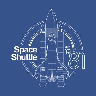 Space Shuttle Retro White Outlined Design T-Shirt