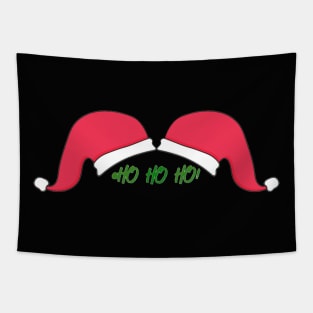 Santa Hat Mustache Black Background Tapestry