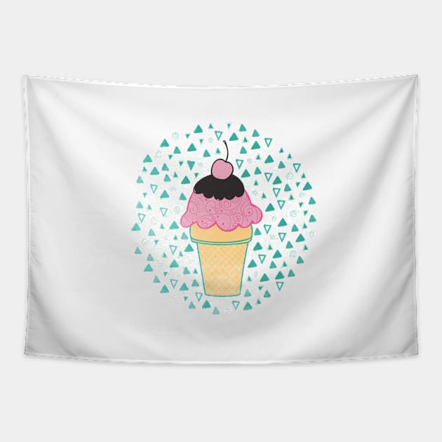 Cherry Ice-cream Cone Tapestry by Jackie Hurd