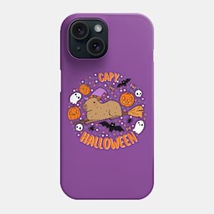 Happy Halloween a cute witch capybara Phone Case