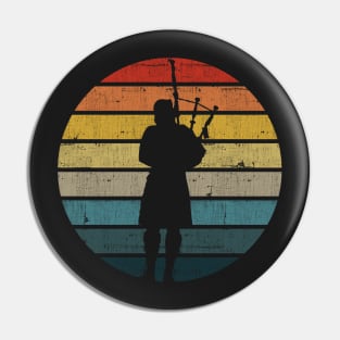 Bagpipe Silhouette On A Distressed Retro Sunset print Pin