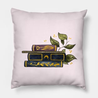 Dark books with gold and leaves Pillow