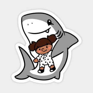 Shark Pup Morgan & Their Doll (Medium Tones, Pigtails, Romper) Magnet