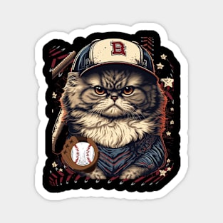 Cat playing baseball Funny Cat Sports for Boys funny cat baseball catcher cat pitcher first baseman Magnet