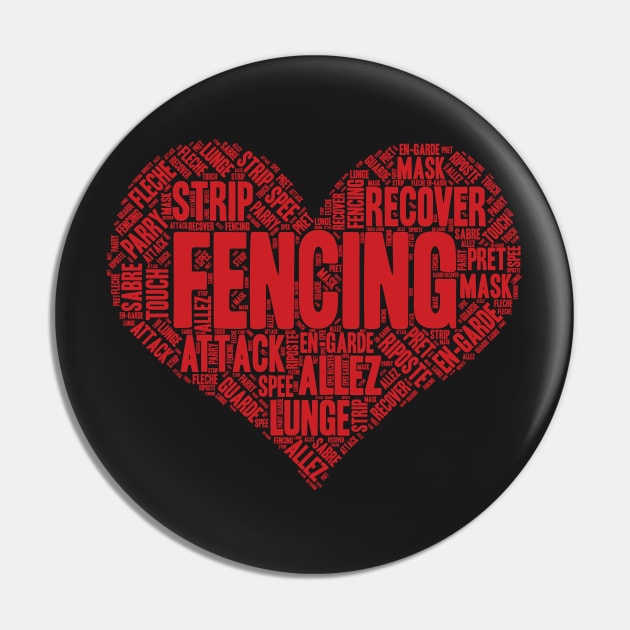 Fencing Heart Saber Epee Fence Gift design Pin by theodoros20