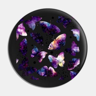 Watercolor Colorful Galaxy, Butterflies and Black Dots Pin