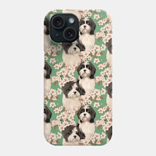 Tibetan terrier cherry blossom green Phone Case