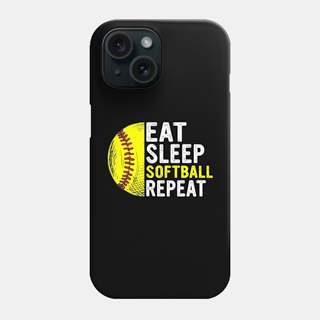 Eat Sleep Softball Repeat Funny Softball Players Kids Boys Phone Case by MetalHoneyDesigns