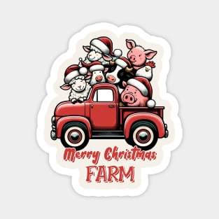 Farm Animals Truck Merry Christmas Magnet