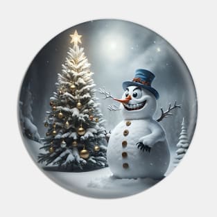 Scary smiling snowman Pin