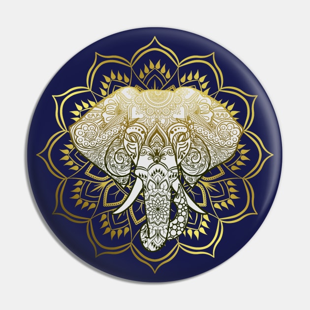 Golden Mandala Elephant Pin by Bluepress