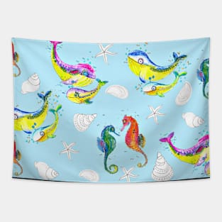 whales and seahorses Tapestry