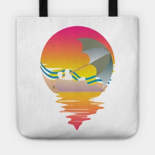 80s RETRO PICNIC ON TROPICAL BEACH ON A 80'S SUN BACKGROUND Tote