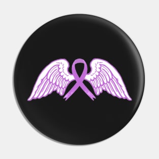 Purple/Pink Awareness Ribbon with Angel Wings 2 Pin