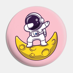 Astronauts Dabbing On The Moon Cartoon Pin