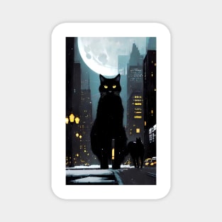 Black yule Cat at night 7 Magnet