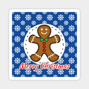 Gingerbread Man on Blue White Snowflakes Pattern - Merry Xmas Magnet