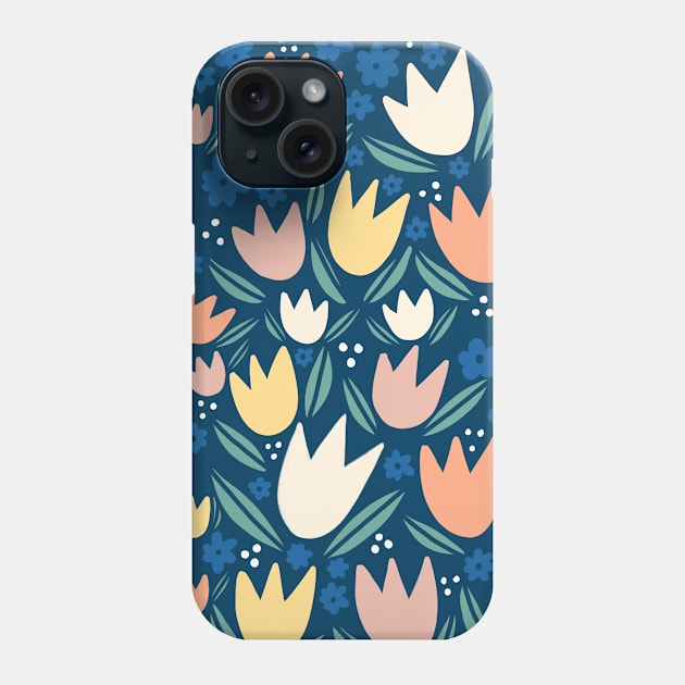 Navy Colorful Spring Tulips Pattern Phone Case by RuthMCreative