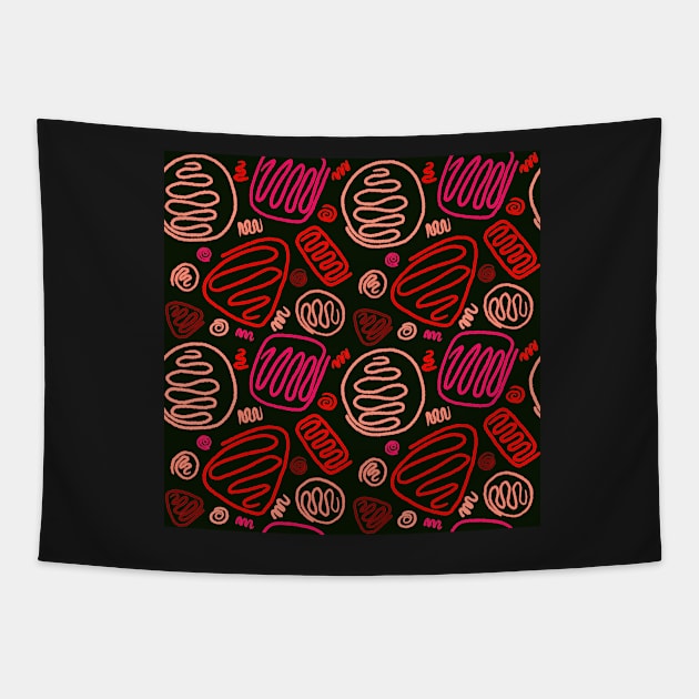 Red Pink One Line Shapes Tapestry by OneLook