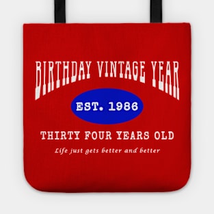 Birthday Vintage Year - Thirty Four Years Old Tote