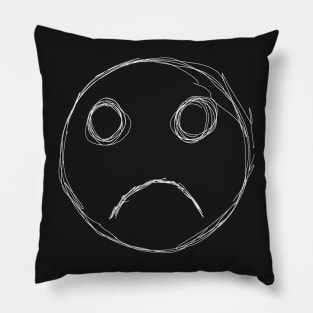 Dark and Gritty Sad Face Emoji Frown (white) Pillow