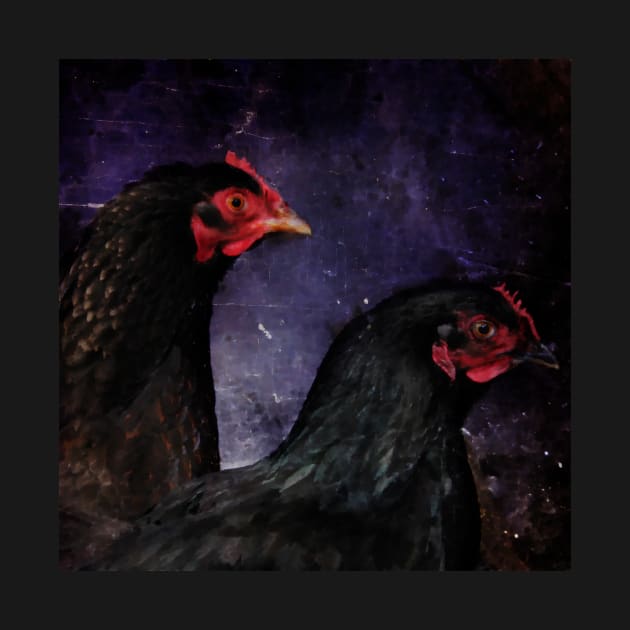 Dark portrait of two chickens by WesternExposure